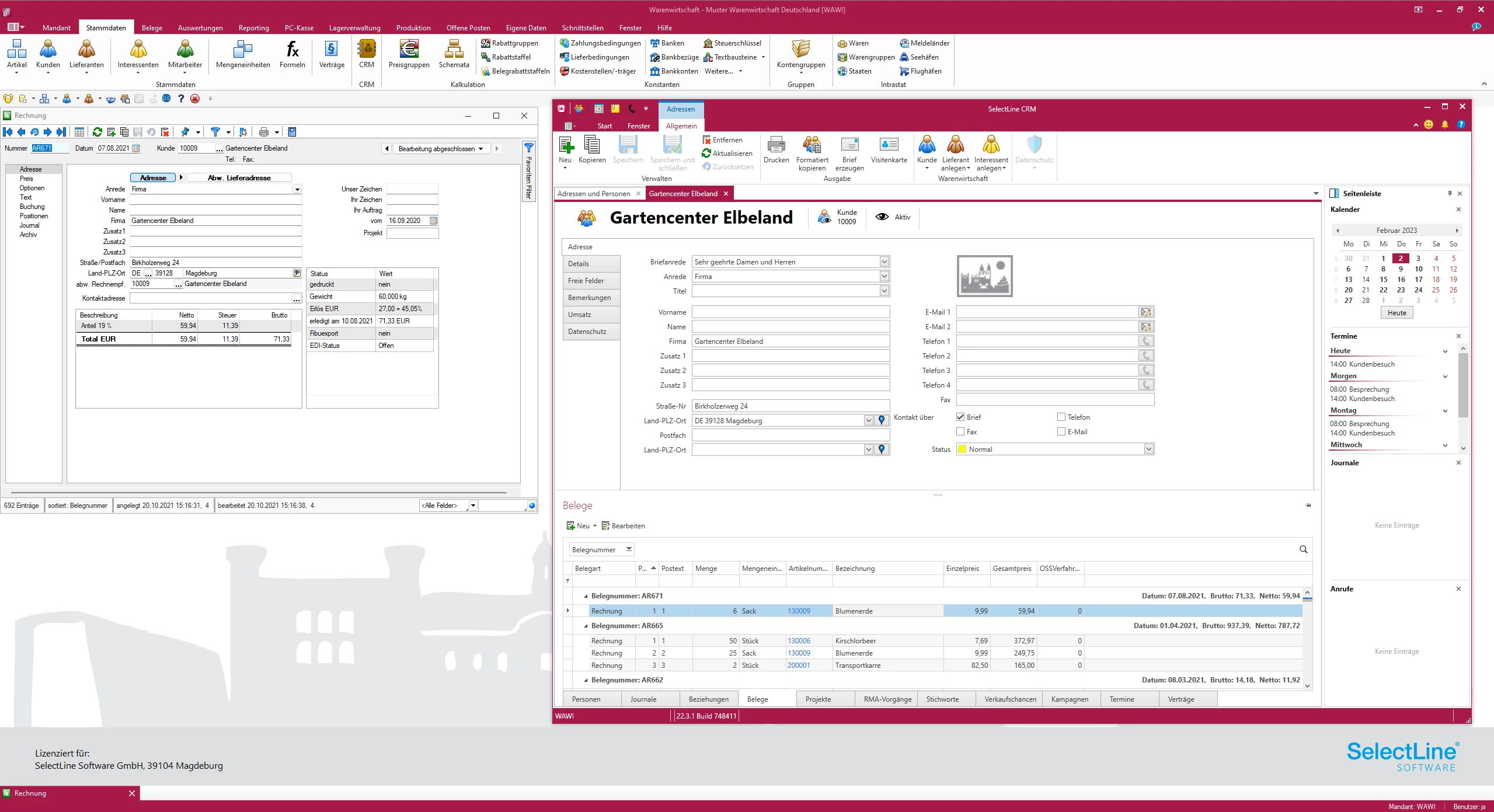 CRM Aufruf aus der Warenwirtschaft