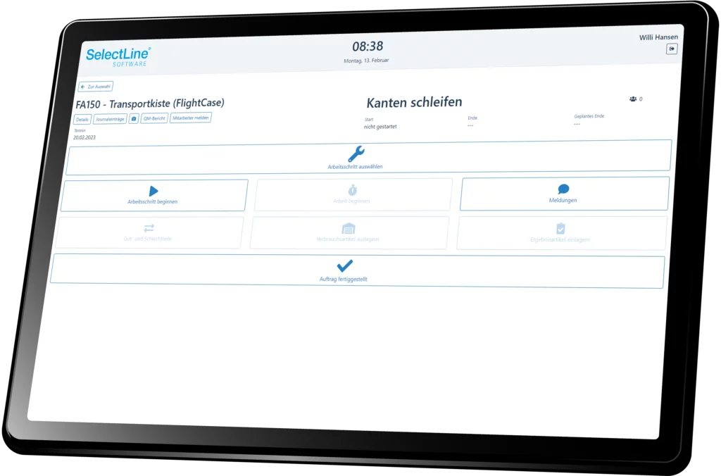 Tablet mit geöffneter SelectLine BDE