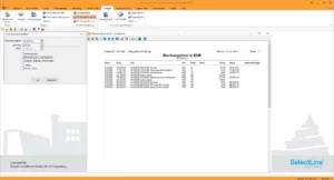 AnlBuchAnbindungFinanzbuchhaltung Screenshot eines Fibuexportprotokolls und der Erstellung eines Buchungsstapels in der SelectLine Anlagenbuchhaltung