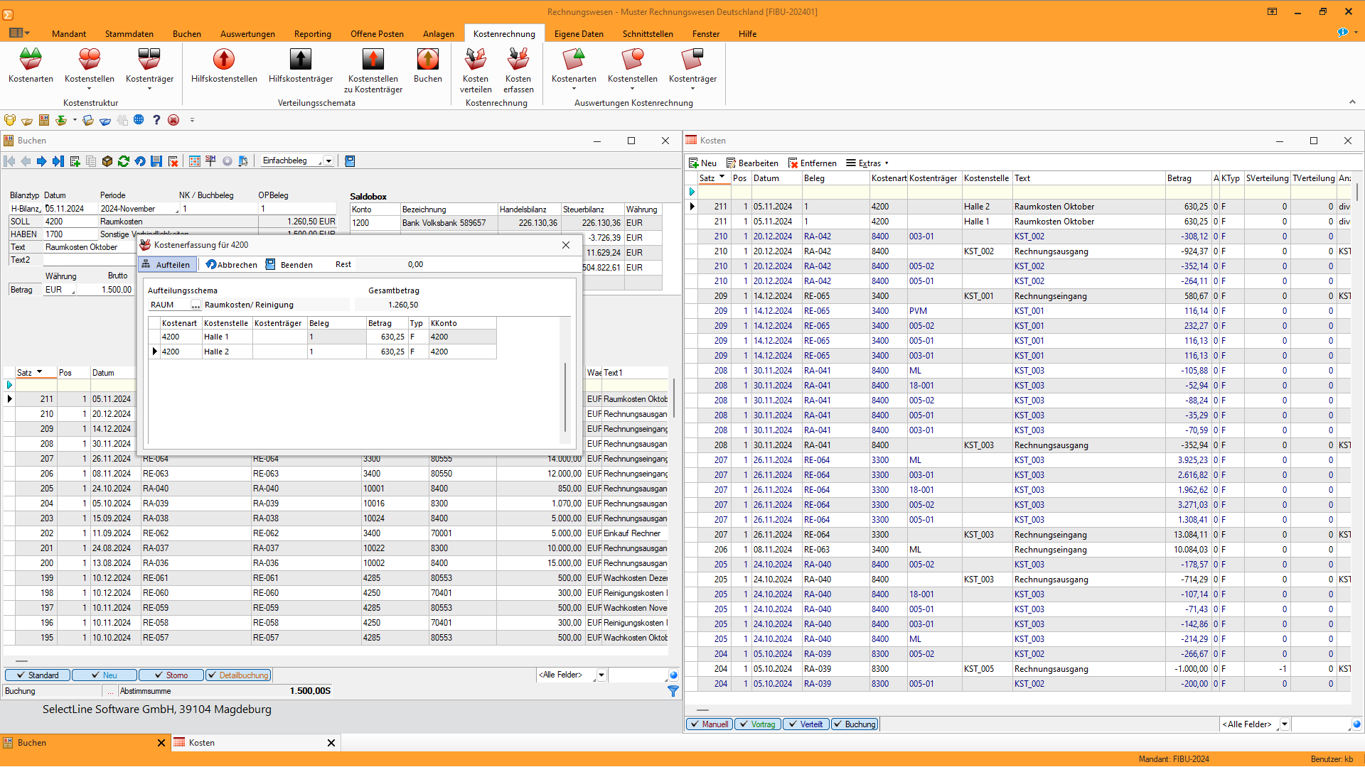 Screenshot aus der Kostenrechnung im SelectLine Rechnungswesens