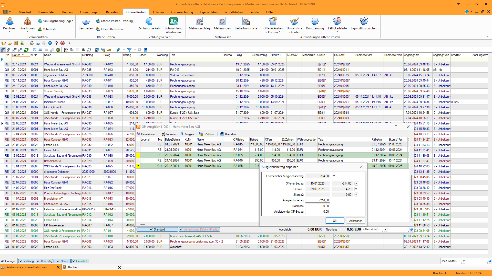 Screenshot eines Offenen Posten Ausgleichs im SelectLine Rechnungswesens