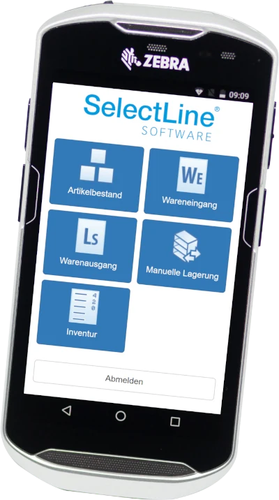 Handheld-Computer mit geöffneter SelectLine MDE Startseite